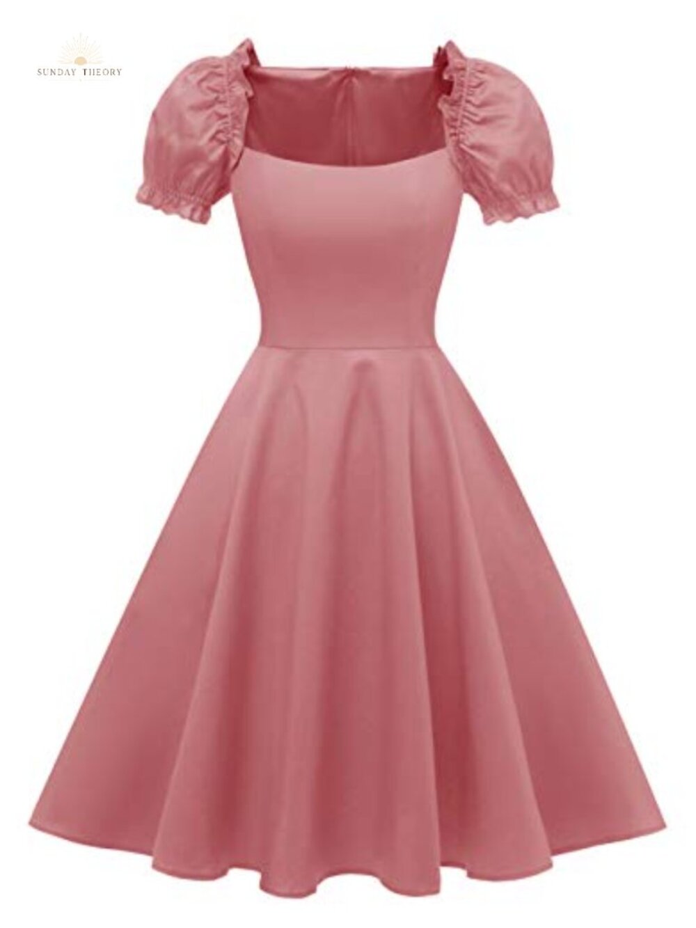 Puff Short Sleeve Square Neck A-Line Party Dress with Pockets